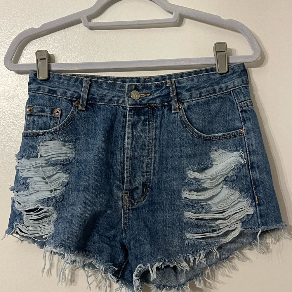 Trendy Blue Distressed Women's Jean Shorts